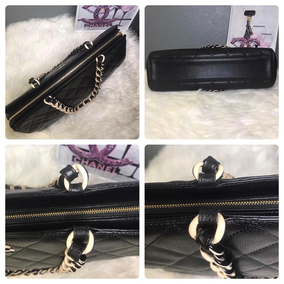 ❌SOLD❌CHANEL Caviar Leather and Resin Chain Tote Bag Black - Picture 8 of 16